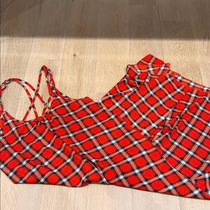 Red Plaid Sleeveless Dress Sheer